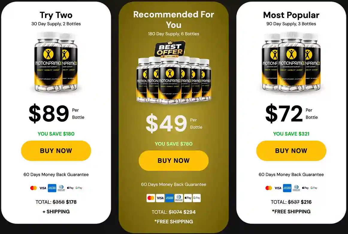 MotionPrimeX Pricing Options 2 Bottle 3 Bottle 6 Bottle